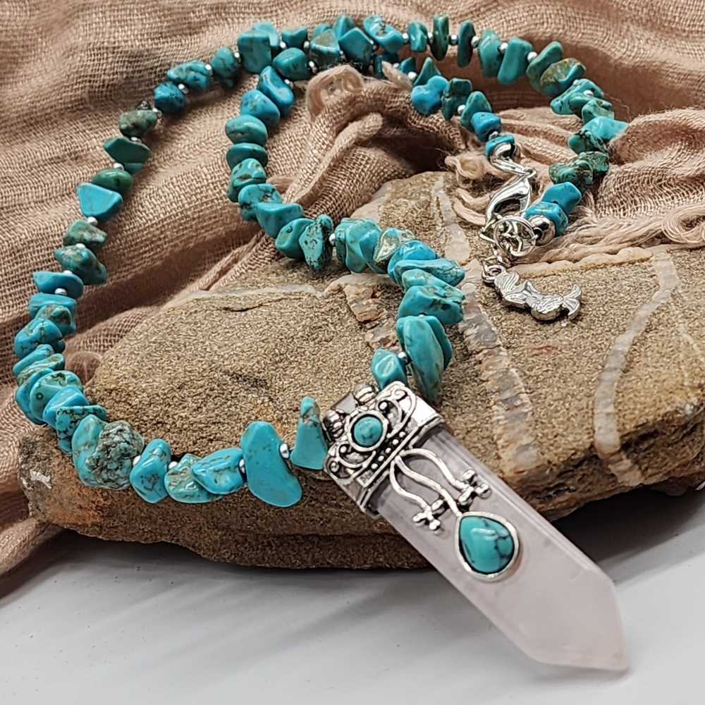 FP Jewel River Song 14K White Gold Plated Natural Turquoise Rose Quartz